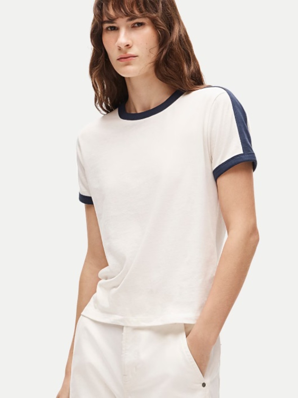 J crew ivory navy Vintage jersey relaxed contrast T-shirt